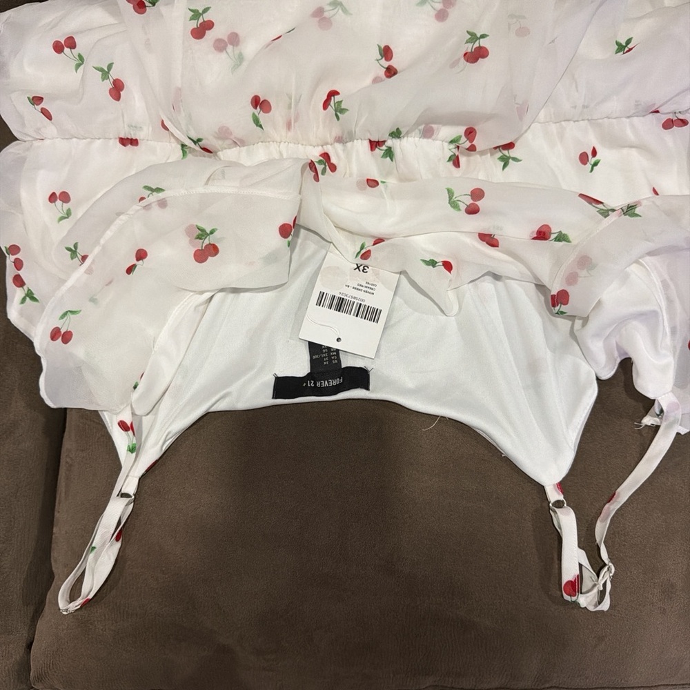 Forever 21 White Ruffle Cherry Print Dress - Picture 7 of 8
